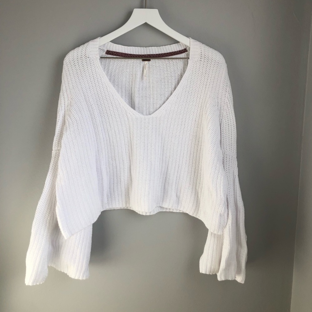 Free People White Bell Sleeve Sweater